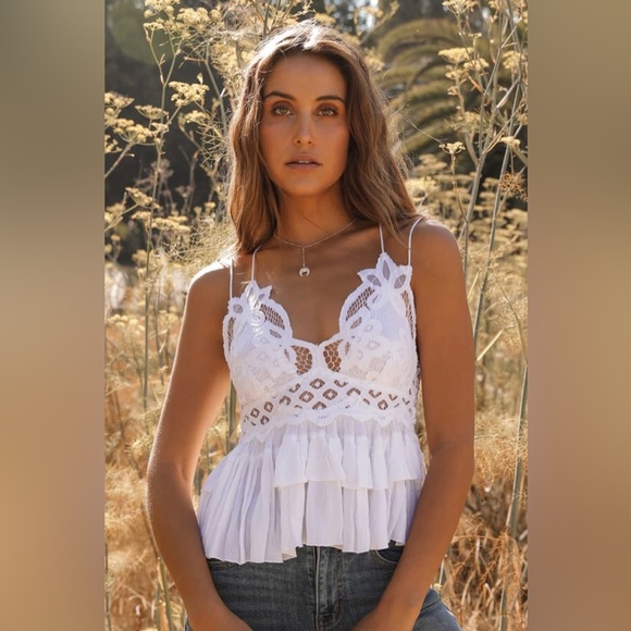 Free People Tops - Free People White Lace Peplum Top